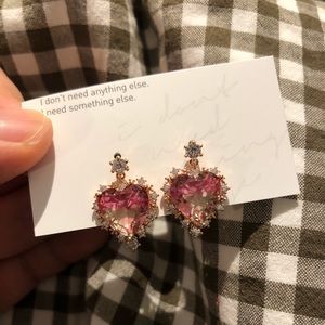 Pink Green Gradient Heart Studs 925silver